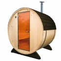 Outdoor sauna room with wood stove Drops
