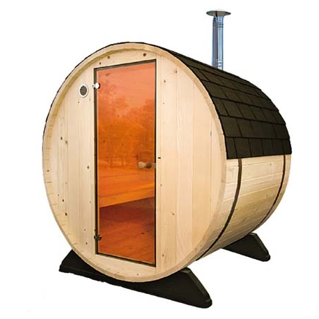 Outdoor sauna room with wood stove Drops